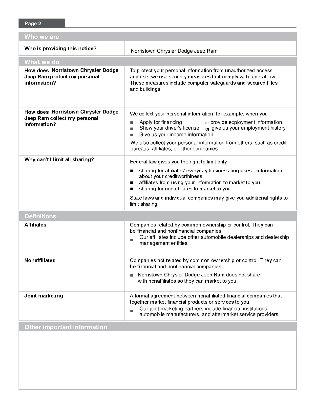 Norristown CDJR Privacy notice page 2